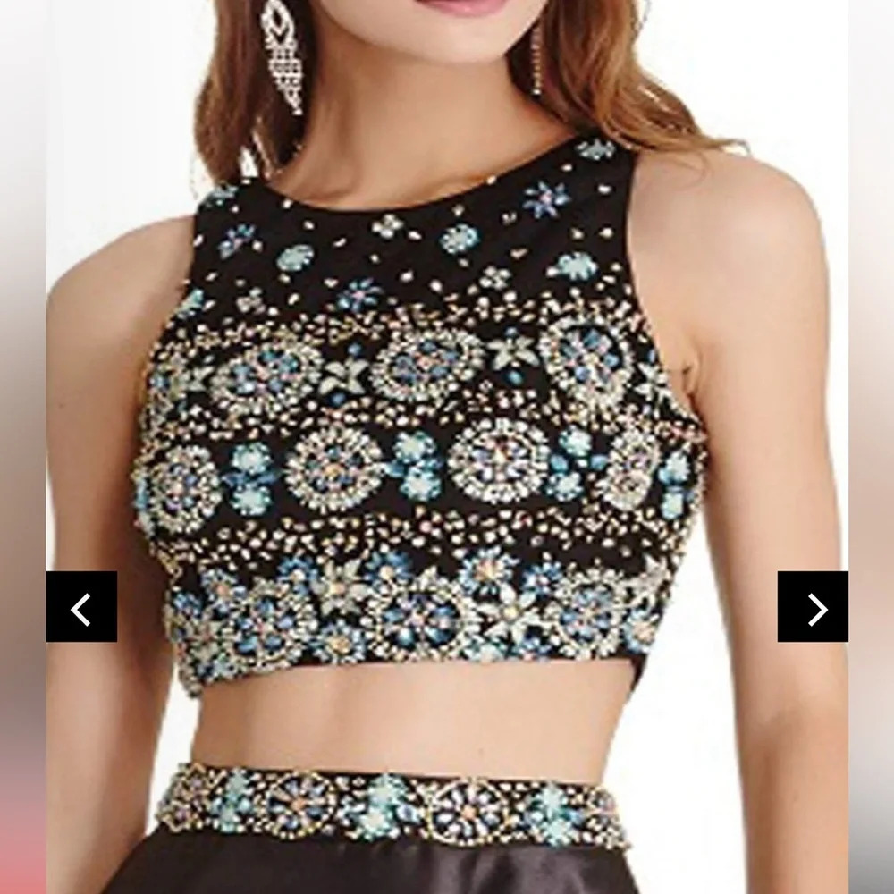 Jovani 2 Piece Black Beaded Mini Skirt Homecoming Dress Size 6